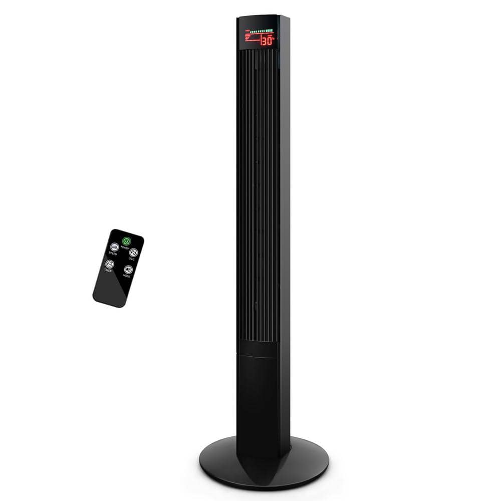 46 in. 3-Speed Bladeless Oscillating Tower Fan in Black with Remote Control
