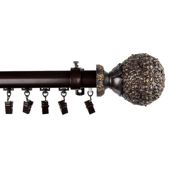 Rod Desyne 110 in. - 156 in. Telescoping Traverse Curtain Rod Kit in Cocoa with Lush Finial