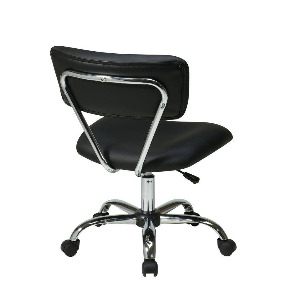 Black Vinyl Armless Swivel Task Chair with Silver Frame