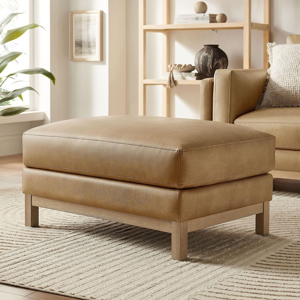 Modway Roscoe Vegan Leather Ottoman in Toast - Faux Leather