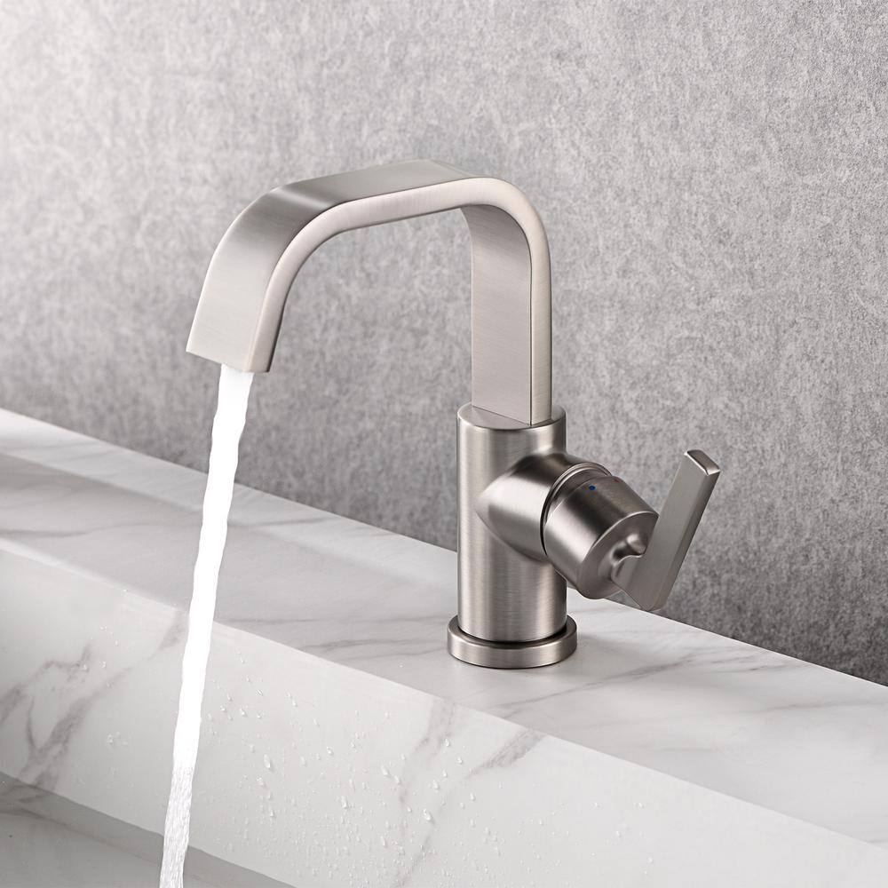 Brushed Nickel Single Hole Bathroom Faucet with Drain Assembly