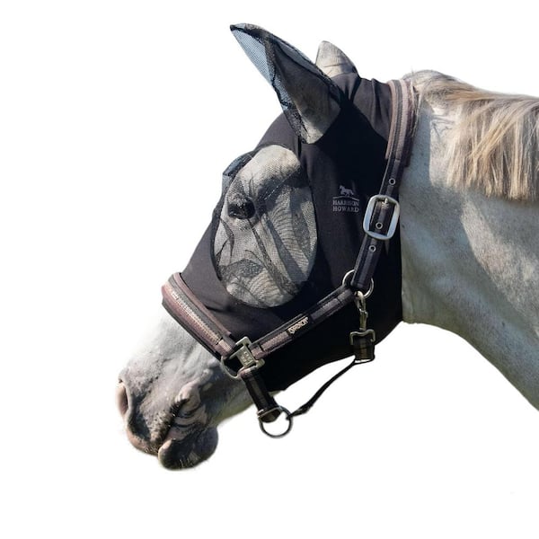ITOPFOX 28 in. H x 20 in. W x 15 in. D Black Fabric Stretchy Fly Mask with UV Protection Soft on Skin for Horse