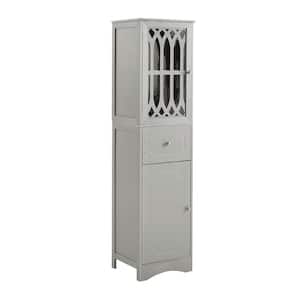 16.5 in. W x 14.2 in. D x 63.8 in. H Gray Freestanding Bathroom Storage Linen Cabinet with Drawer and Adjustable Shelf