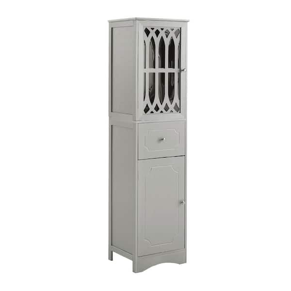 Amucolo 16.5 in. W x 14.2 in. D x 63.8 in. H Gray Freestanding Bathroom Storage Linen Cabinet with Drawer and Adjustable Shelf
