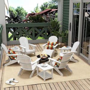 Vineyard 12-Pcs White Outdoor Plastic Folding Adirondack Chair and Side Table Patio Conversation Set