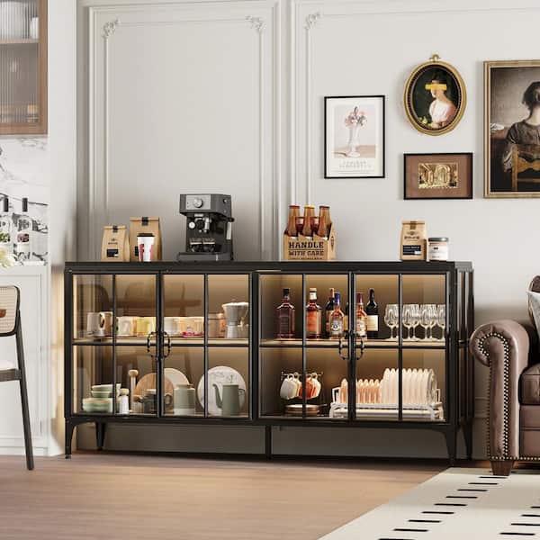 FUFU&GAGA Black 31.5 in. H Wood and Metal Accent Cabinet