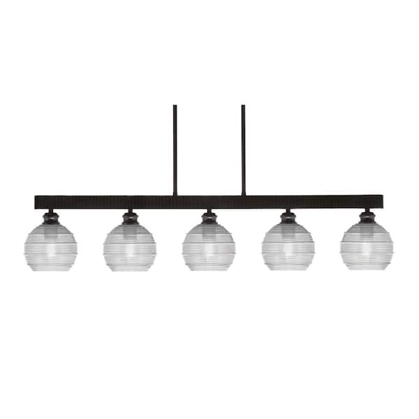 Unbranded Albany 60-Watt 5-Light Espresso Linear Pendant Light with Clear Ribbed Glass Shades and No Bulbs Included
