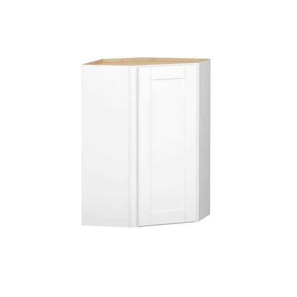 Shaker 24 in. W x 12 in. D x 36 in. H Assembled Diagonal Corner Wall Cabinet in Satin White