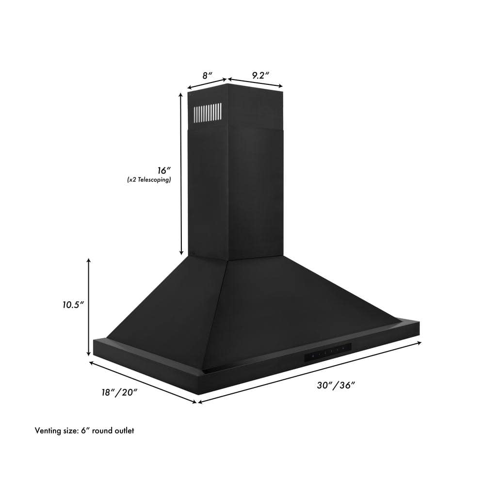 30'' Black Stainless Steel Convertible Wall Mount Range Hood