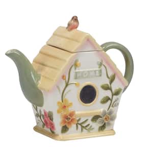 Nature's Song 1-Cup Multicolored Earthenware 3-D Birdhouse Teapot