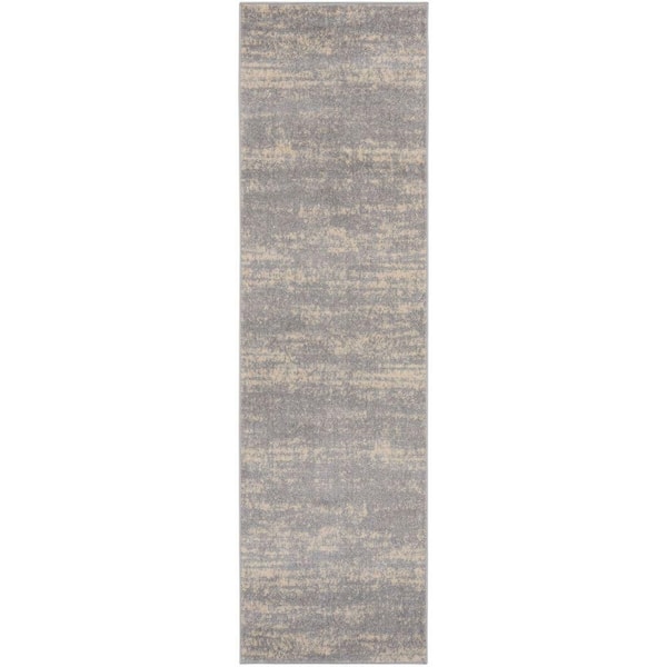 Nourison Essentials Grey Beige 2 ft. x 8 ft. Abstract Contemporary Runner Area Rug