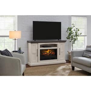 Chelsea 62 in. Freestanding Electric Fireplace TV Stand in Light Taupe Wash with Ash Grain Top