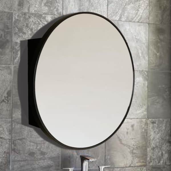 26 in. W x 26 in. H Round Metal Framed Surface Mount Medicine Cabinet with Mirror in Matte Black