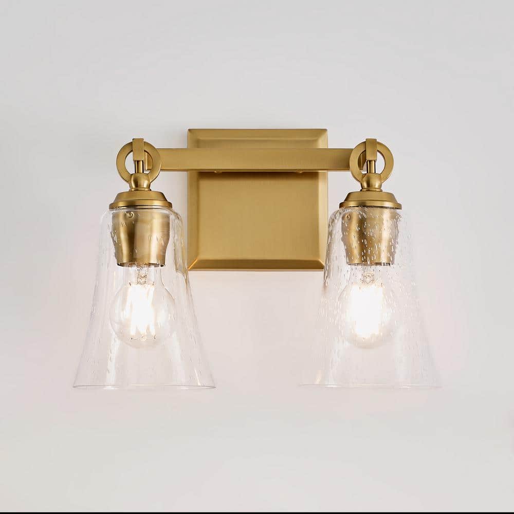 Monterro Burnished Brass 2-Light Vanity with Seeded Glass Shades