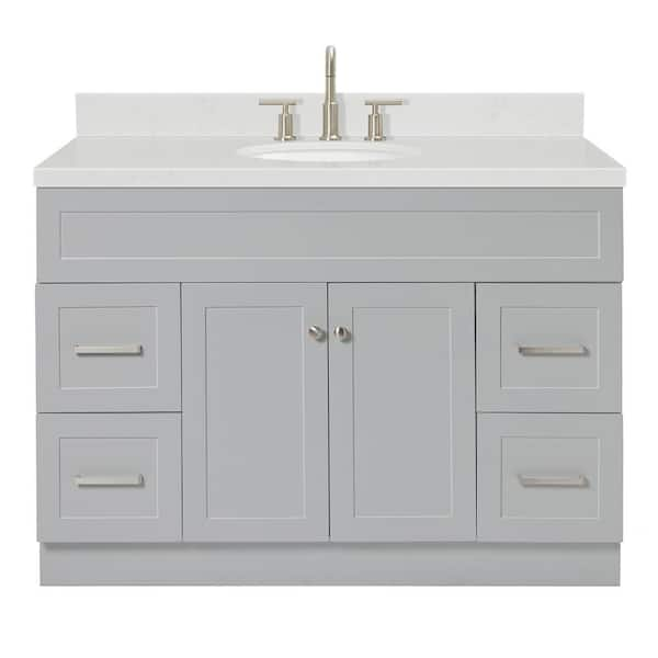 Hamlet 48.25 in. W x 22 in. D x 36 in. H Single Sink Freestanding Bath Vanity in Grey with Carrara White Quartz Top