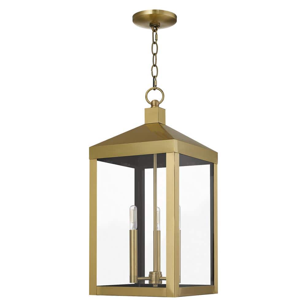 Antique Brass Rectangular Glass Pendant Light