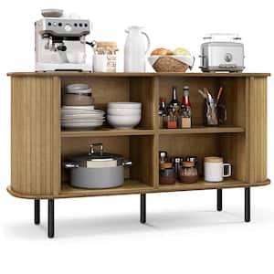 Oak Wood 47 in. Sideboard Buffet with Sliding Tambour Doors Adjustable Shelves