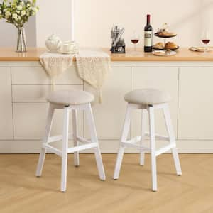 26 in. Beige Linen Fabric White Finish Wood Swivel Bar Stool (Set of 2)