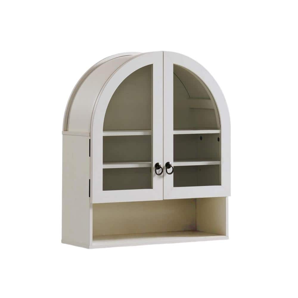 23.6 in. W x 28 in. H Rectangular Wood Medicine Cabinet without Mirror in White with Adjustable Shelves & Glass Doors