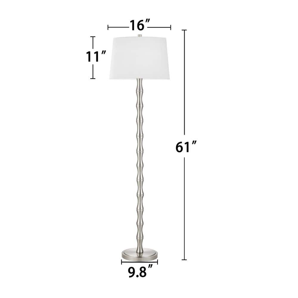 Brushed Nickel Bamboo Design Floor Lamp with White Drum Shade