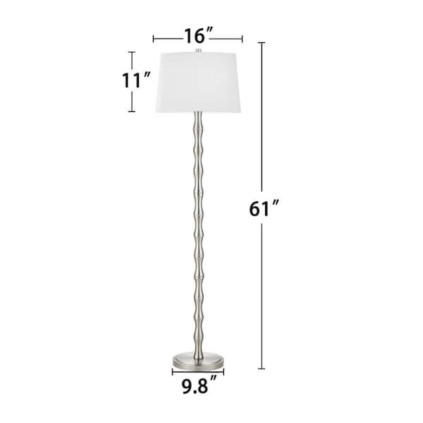 KAWOTI 61 in. Brushed Nickel Floor Lamp with White Fabric Shade