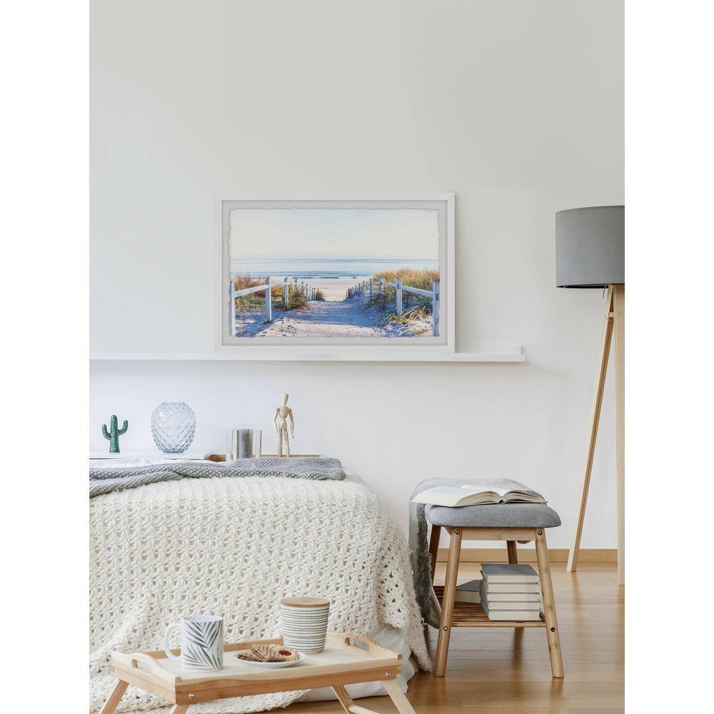 White Framed Coastal Landscape Print with Sandy Pathway, 12" x 8"