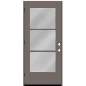 Legacy 36 in. x 80 in. Icon 3-Lite Modern Clear Glass RHOS Kindling Fiberglass Prehung Front Door