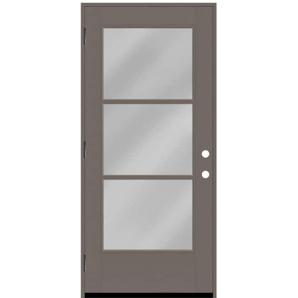 Steves & Sons Legacy 32 in. x 80 in. Icon 3 Lite Modern Clear Glass RHOS Kindling Fiberglass Prehung Front Door