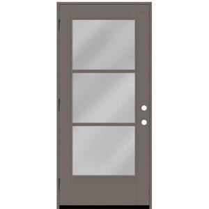 Legacy 30 in. x 80 in. Icon 3-Lite Modern Clear Glass RHOS Kindling Fiberglass Prehung Front Door