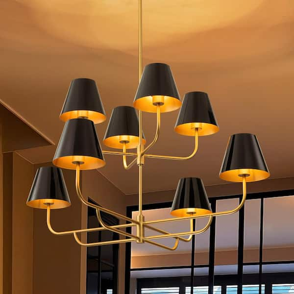 Amelia 8-Light Modern Black 2-Tiered Luxury Chandelier Oversized Cone Sputnik Chandelier