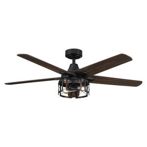 52 in. Indoor Matte Black Reversible Blades Industrial Ceiling Fan with Remote Control and Light Kit