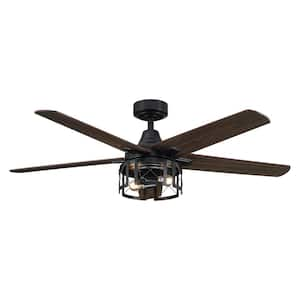 52 in. Industrial Reversible Blades Matte Black Ceiling Fan with Remote Control and Light Kit