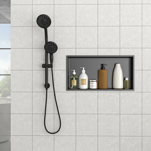 FUNKOL 25 in. x 13 in. Gunmetal Black Stainless Steel Wall Mounted Rectangular Shower Niche Single Shelf