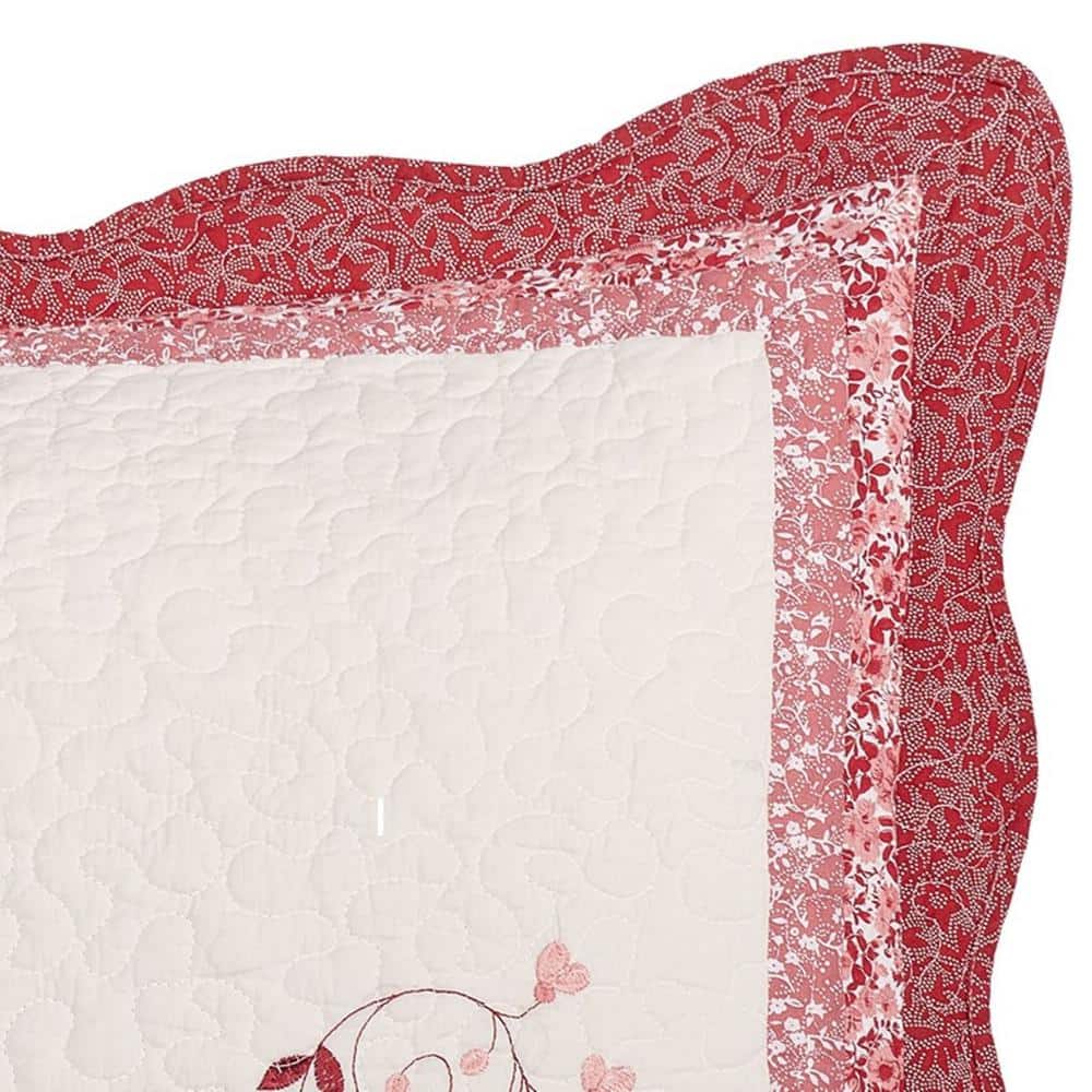 King Red and Ivory Embroidered Cotton Pillow Sham
