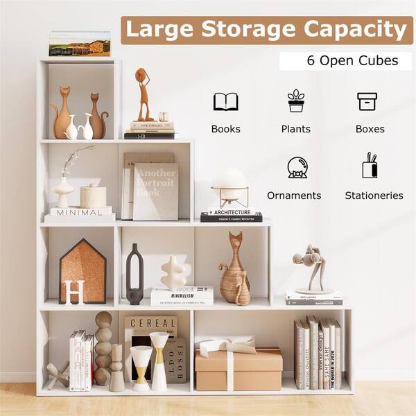 HONEY JOY 2PCS 64 in. Tall White Home Wood 4-tier Ladder Bookcase