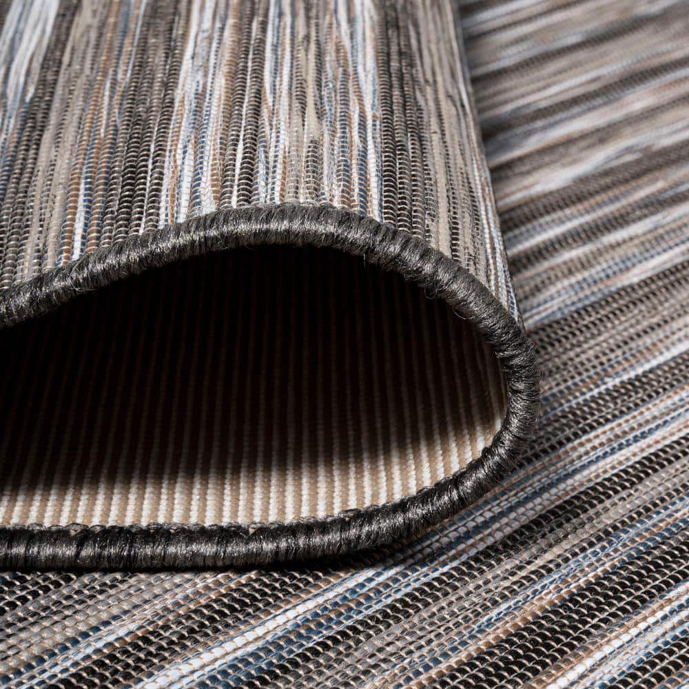 Finn Dark Gray and Blue Striped Synthetic 4' x 6' Area Rug