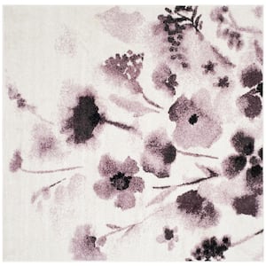 Adirondack Ivory/Purple 6 ft. x 6 ft. Square Gradient Floral Area Rug