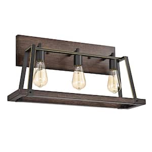 Troy 24 in. 3-Light Wood and Oil Rubbed Bronze Farmhouse Bathroom Vanity Light