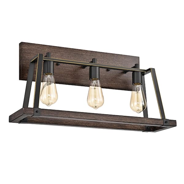 Edvivi Troy 24 in. 3-Light Wood and Oil Rubbed Bronze Farmhouse Bathroom Vanity Light