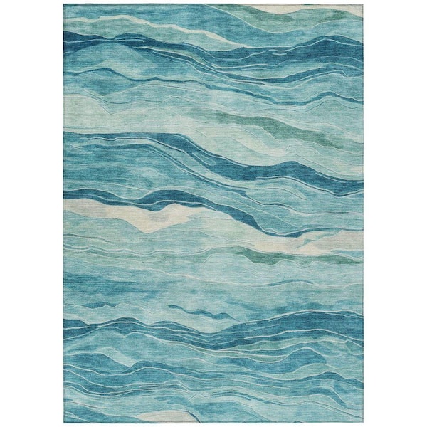 Chantille Machine Washable Indoor/Outdoor Abstract ACN1251 Turquoise 9 ft. x 12 ft. Area Rug