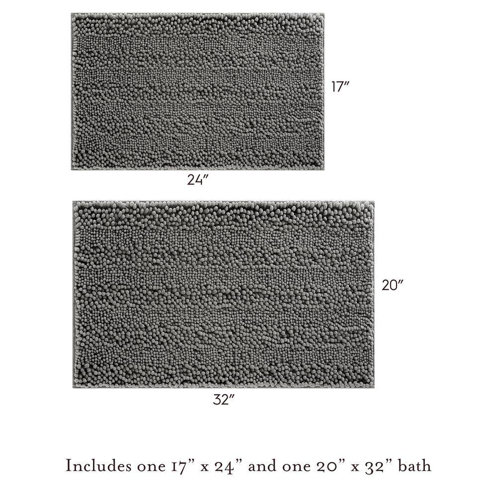 Dark Gray Chenille Non-Slip Polyester Bath Mat Set