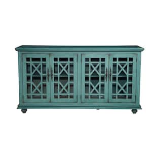 Elegant Teal Glass TV Stand Fits TVs Up to 65 in. with Cable Management