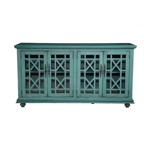 Martin Svensson Home Elegant Teal Glass TV Stand Fits TVs Up to 65 in. with Cable Management