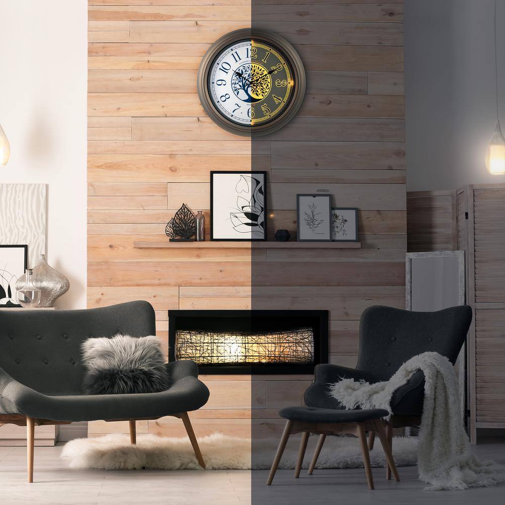 Bronze 18" Weather-Resistant Analog Wall Clock with Night Light