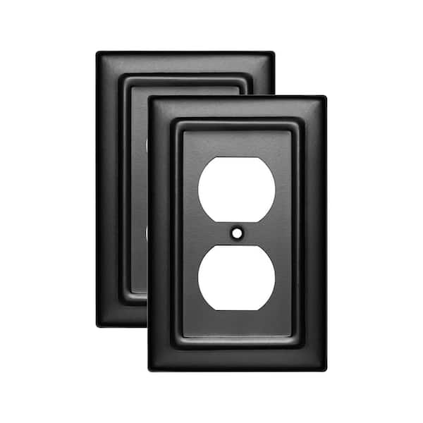Architectural 1-Gang Black Duplex/Outlet Metal Wall Plate (2-Pack)