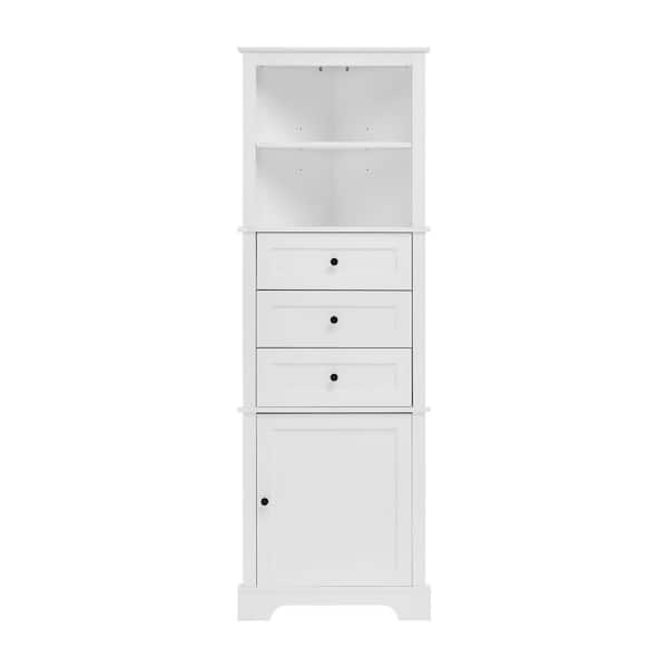 23 in. W x 13.4 in. D x 68.9 in. H White MDF Freestanding Linen Cabinet with 3 Drawers and Adjustable Shelves
