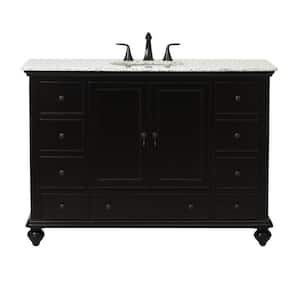 Newport 49 in. W x 22 in. D x 35 in. H Single Sink Freestanding Bath Vanity in Black with Gray Granite Top