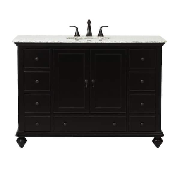 Home Decorators Collection Newport 49 in. W x 22 in. D x 35 in. H Single Sink Freestanding Bath Vanity in Black with Gray Granite Top