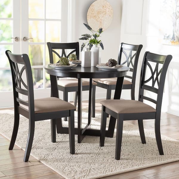 Julia 5-Piece Sand Fabric and Dark Brown Wood Top Dining Set Seats 4