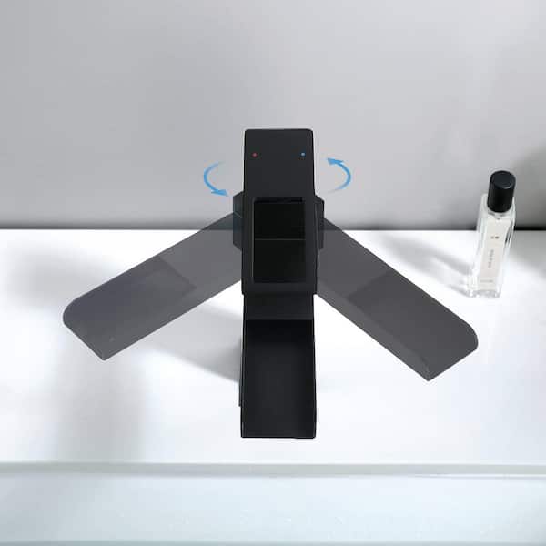 Single Handle Single Hole 360° Rotating Waterfall Spout Bathroom Faucet in Stainless Steel Matte Black